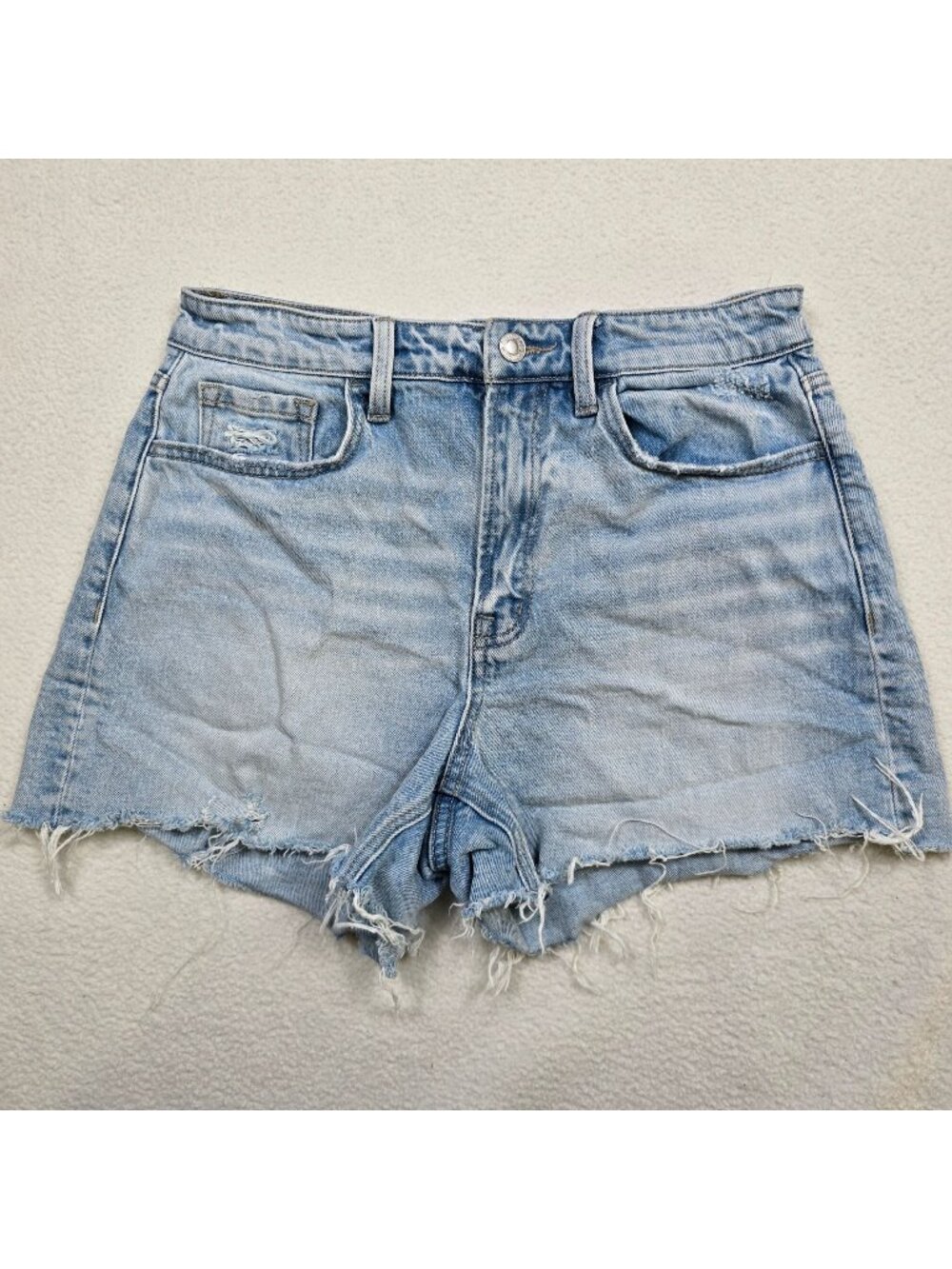 Vervet Medium Denim Distressed High-Rise Frayed Hem Jean Shorts Light Wash